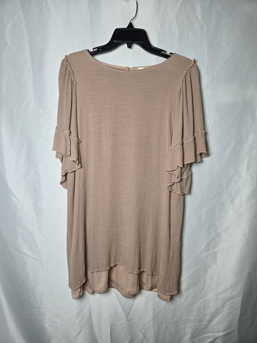 Tiered Ruffle Sleeve Midi Dress in Taupe